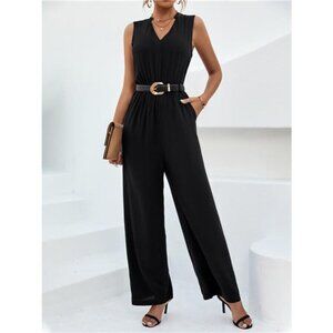 Sleeveless V-Neck Wide Leg Jumpsuit